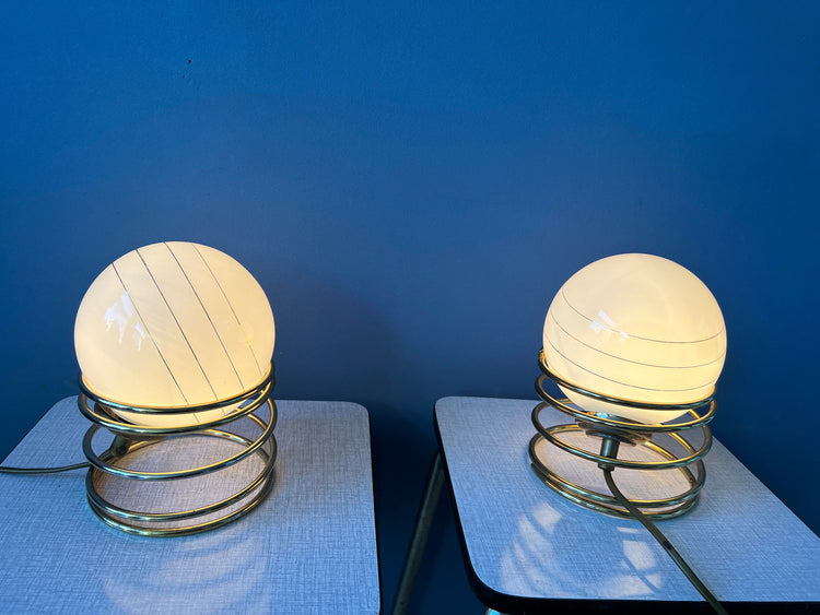 Mid Century Hollywood Regency Opaline Glass Eyeball Table Lamps (2)