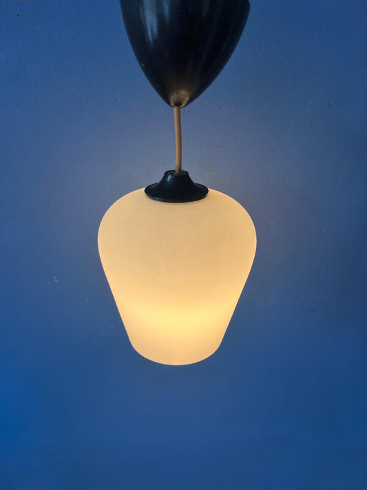 Small Reversed Tulip Mid Century Opaline Glass Hanging Lamp