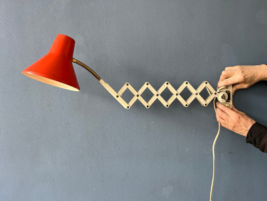 Red and White Hala Vintage Scissor Wall Lamp