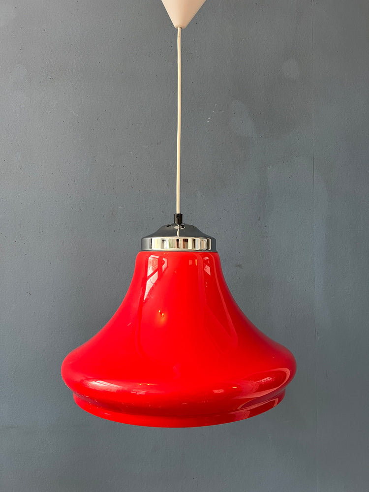 Red Space Age Plexiglass Chrome Top Pendant Lamp