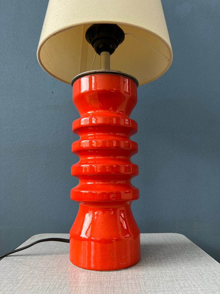 Large Red Space Age Flower Ceramic Mid Century Table Lamp