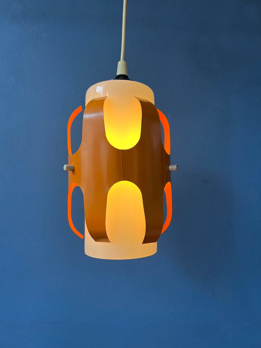 White Opaline Glass Pendant Lamp with Orange Iron Frame