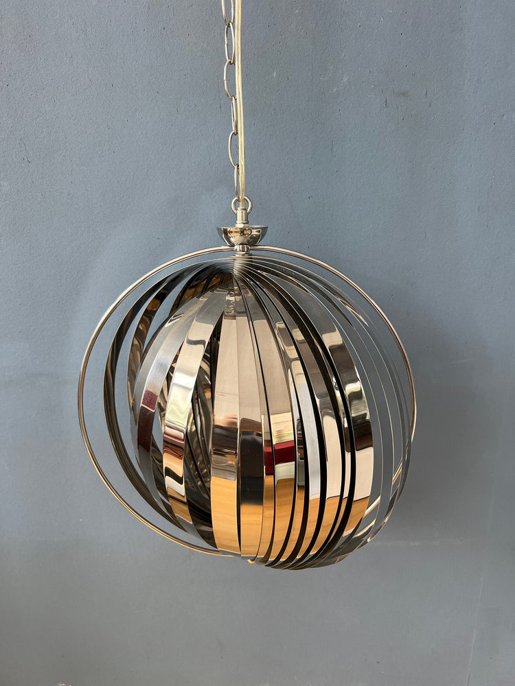 Chrome Moon Spiral Hanging Lamp in Style of Henri Mathieu and Verner Panton