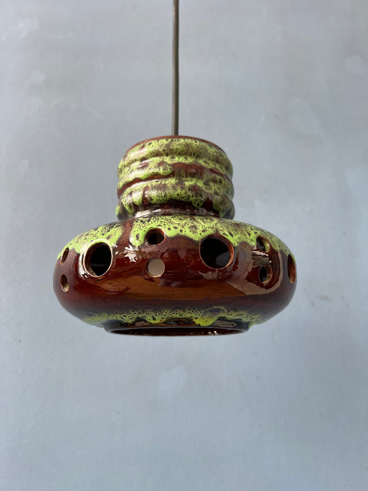 Green Mid Century West Germany Ceramic Pendant Lamp