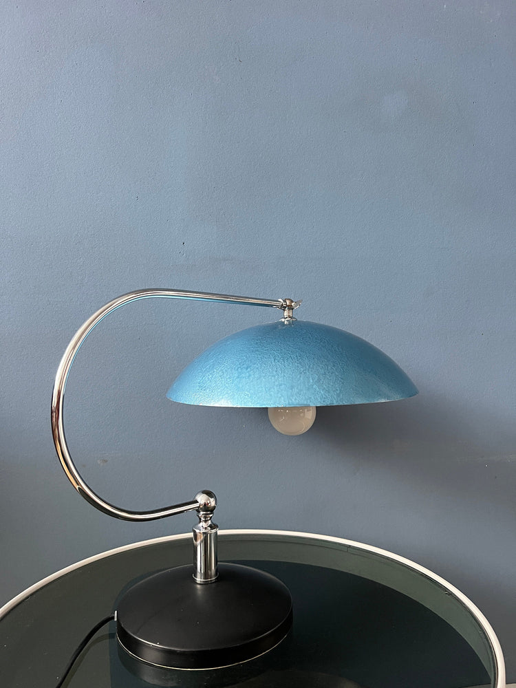 Metal Mid Century Bauhaus Style Desk Lamp with Blue Shade