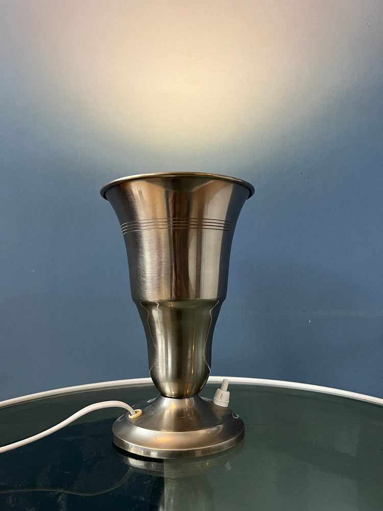 Metal Trumpet Uplighter 'Cup' Table Lamp in Silver Colour