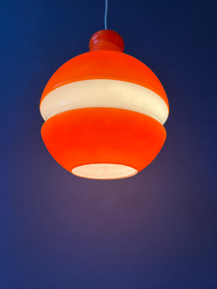 Orange and White Mid Century Peill & Putzler Glass Pendant Lamp