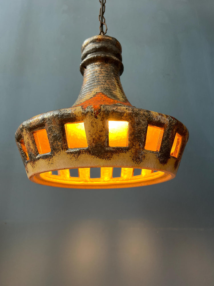 West Germany Ceramic Orange and Brown Pendant Lamp