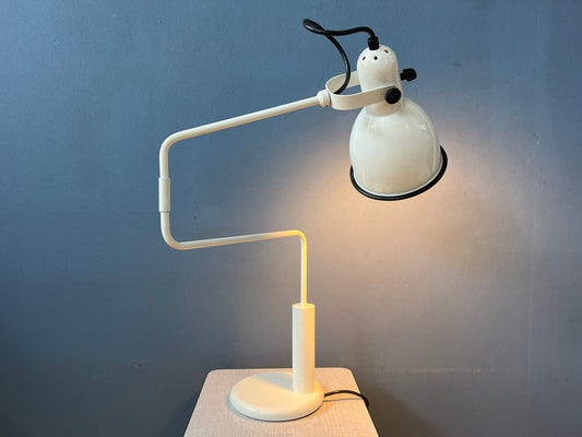 Anvia Elbow Table Lamp by Hoogervorst - White Swing-Arm Desk Light - Mid Century Office Lamp