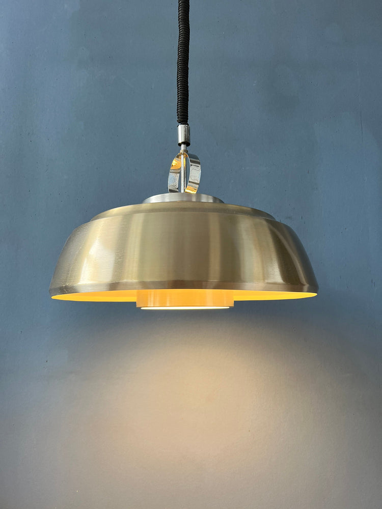 Mid Century Aluminium Pendant Lamp with Orange Lacquer