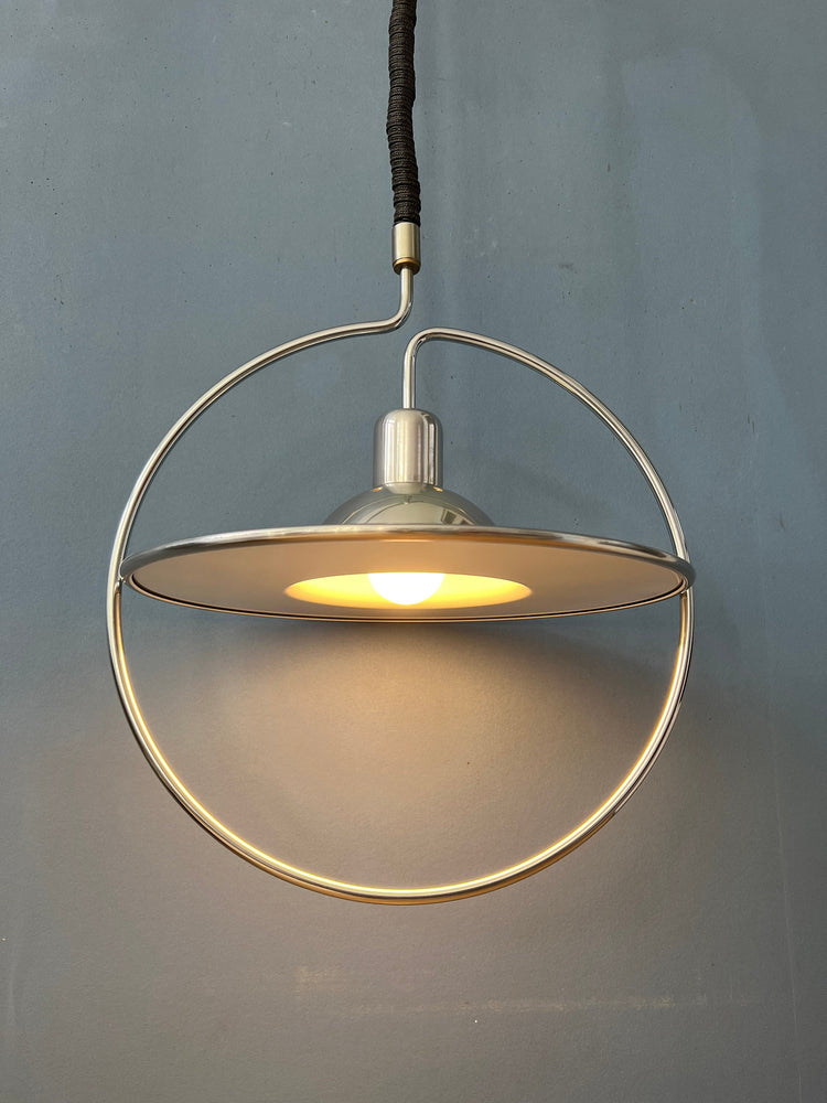 Mid Century UFO Pendant Lamp with Decorative Chrome Frame