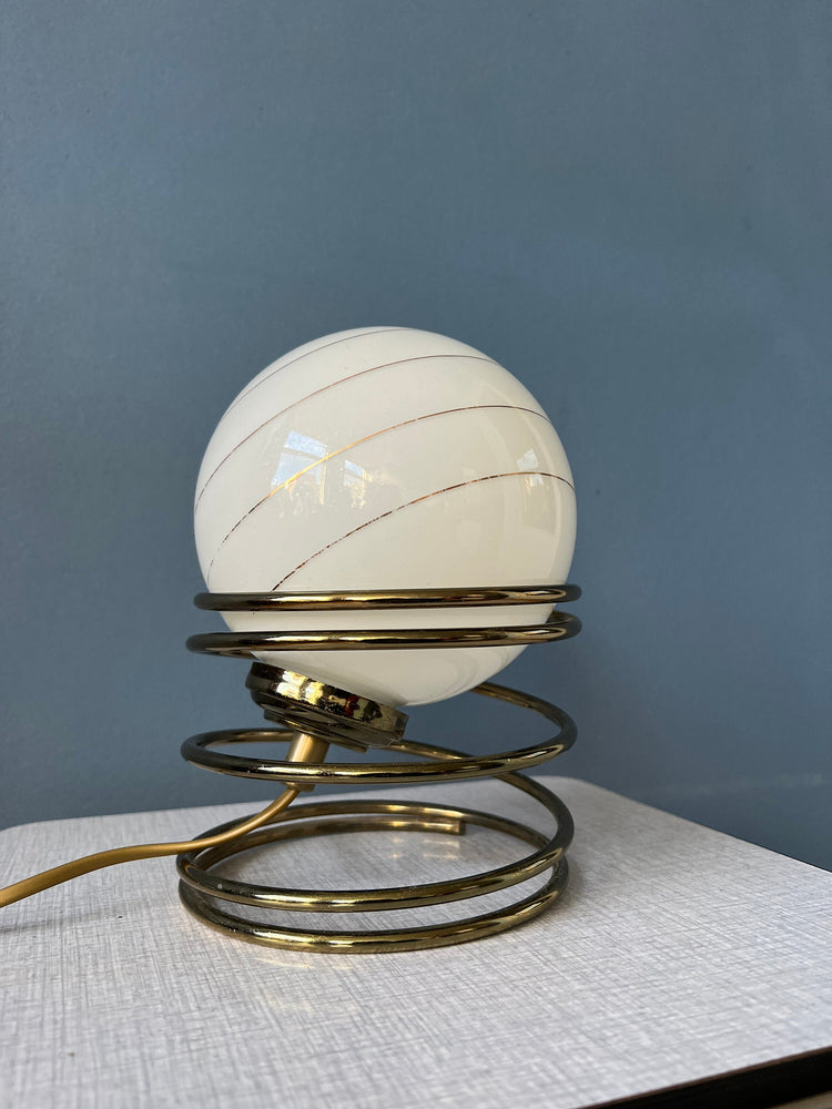 Hollywood Regency Mid Century Opaline Milk Glass Eyeball Table Lamp