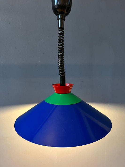 Vintage Memphis Suspension Pendant Lamp in Blue, Green and Red