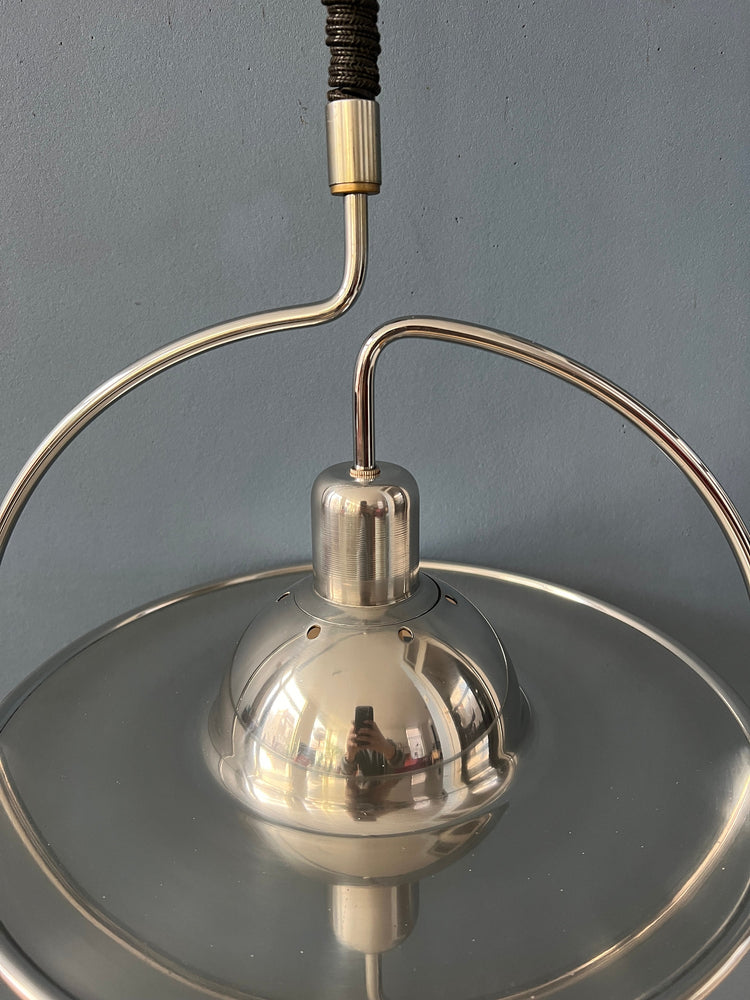 Mid Century UFO Pendant Lamp with Decorative Chrome Frame