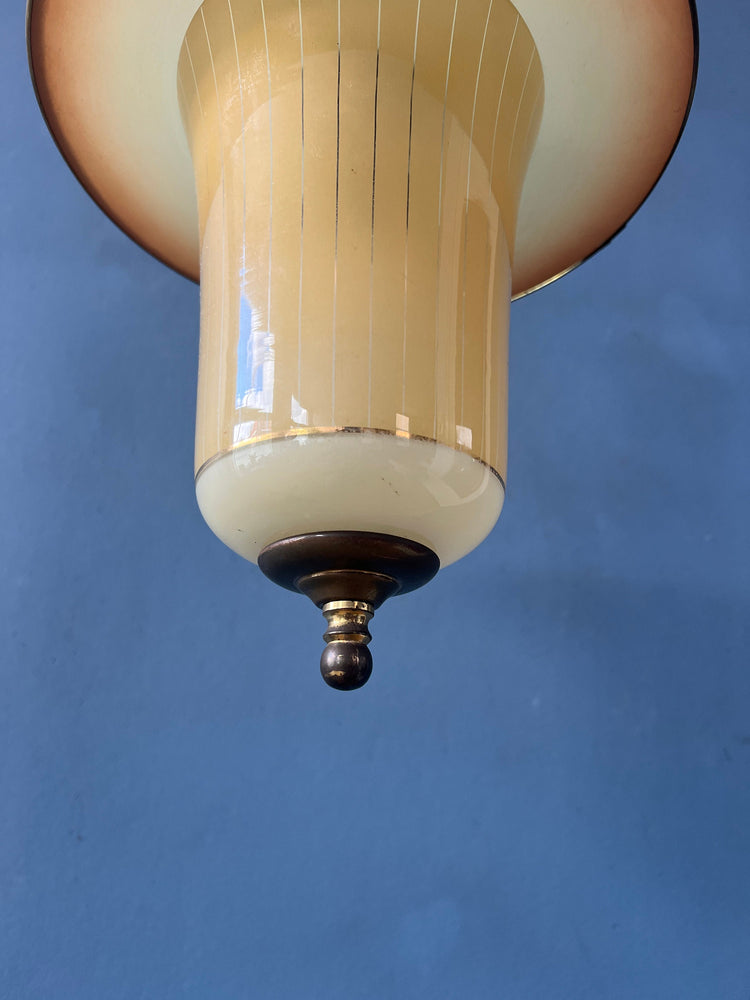 Vintage 50s Glass and Brass Lantern Pendant Lamp