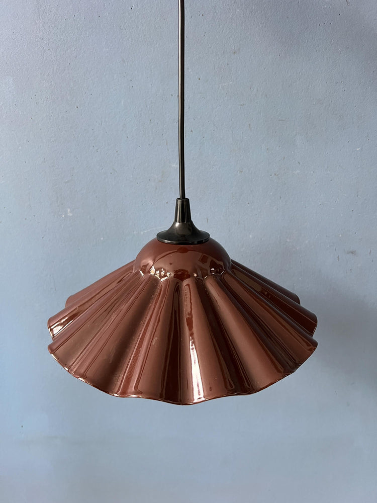 Brown Small Enamel Art Deco Style Flower Shaped Pendant Lamp