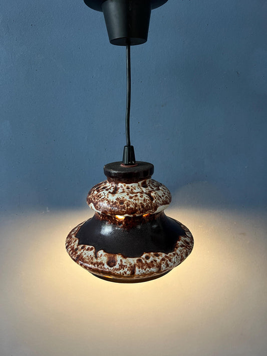 Brown and Beige West Germany Ceramic Fat Lava Pendant Lamp