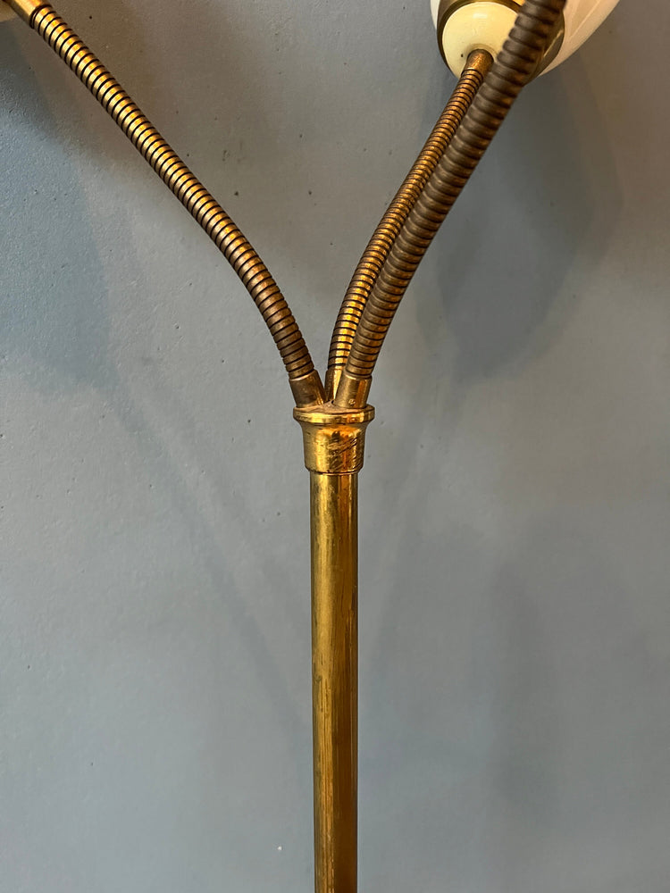 Mid Century 50s Three Arm Brass Floor Lamp with Glass Cones