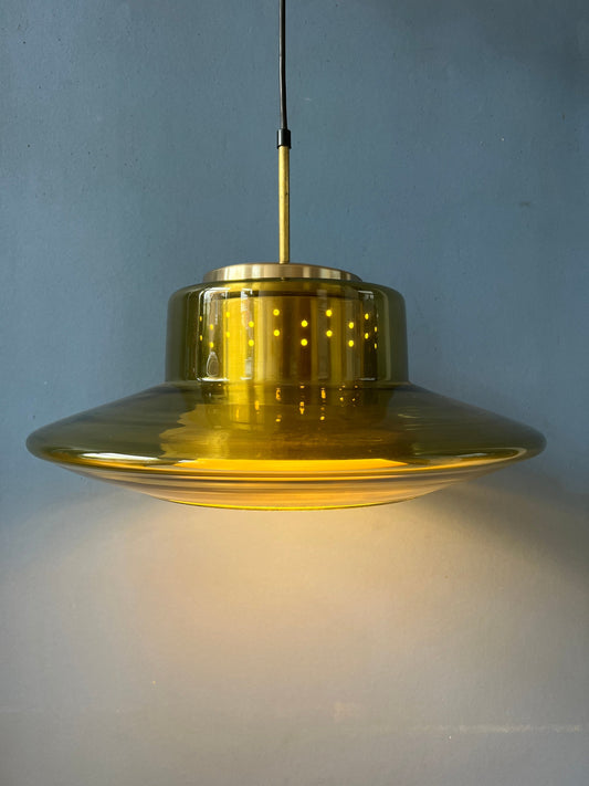 Mid Century Yellow Smoked Glass Dijkstra Space Age Pendant Lamp