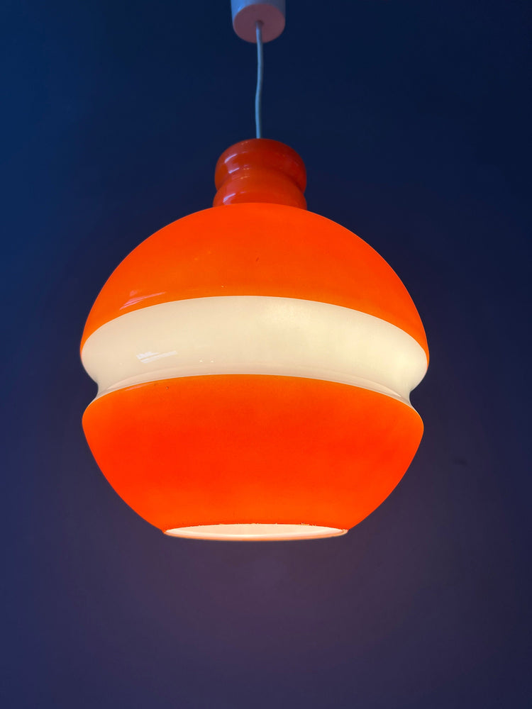 Orange and White Mid Century Peill & Putzler Glass Pendant Lamp