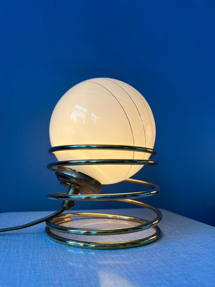 Mid Century Hollywood Regency Opaline Glass Eyeball Table Lamps (2)