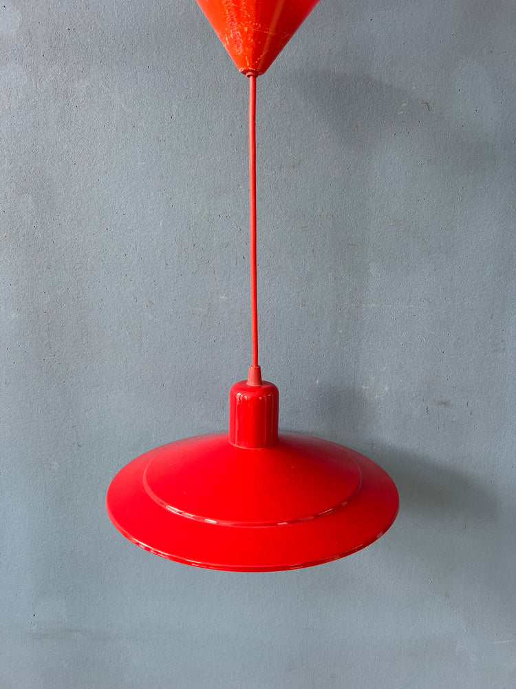 Vintage Happylight Red Metal Space Age Hanging Lamp