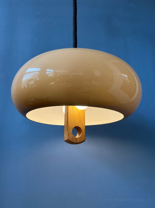 Vintage Temde Space Age UFO Pendant Lamp - Beige Acrylic Glass Light Fixture