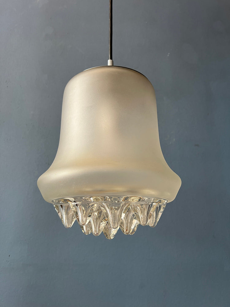 Mid Century Peill & Putzler Frosted Glass Hanging Lamp