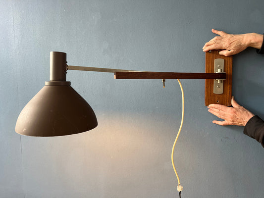 Danish Teak Wood Wall Lamp with Extendable Arm