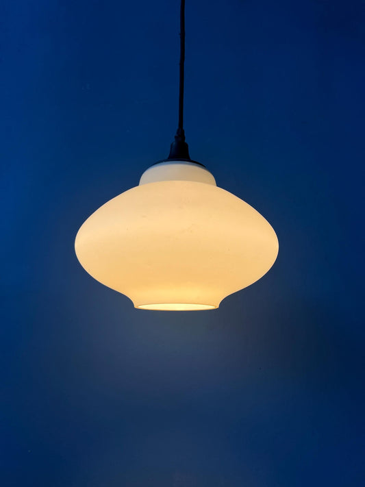 Mid Century Milk Glass Pendant Light attributed to Louis Kalff