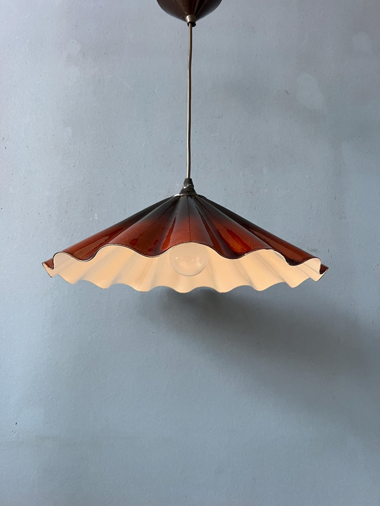 Art Deco Style Flower Shaped Pendant Lamp in Red/Brown Colour