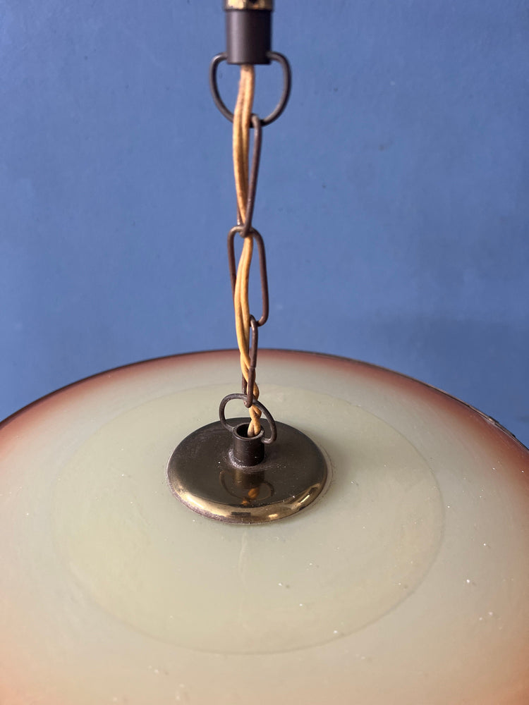 Vintage 50s Glass and Brass Lantern Pendant Lamp