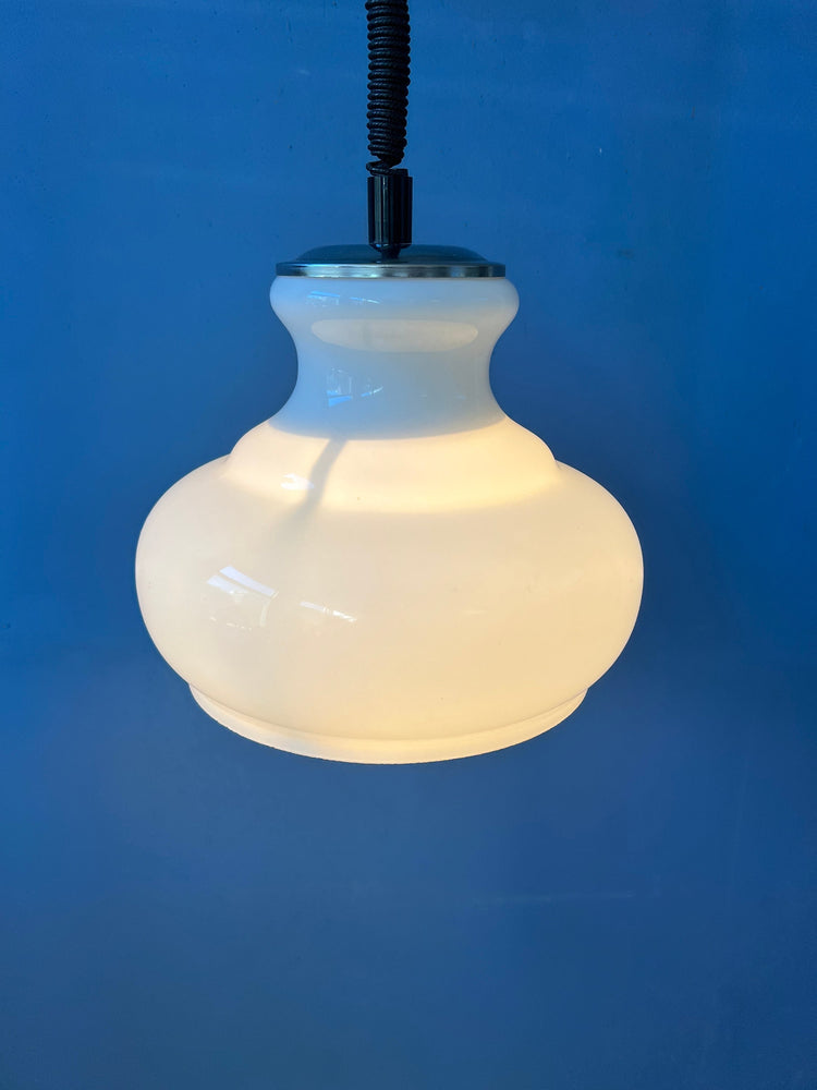 Vintage Mid Century Opaline Milk Glass Pendant Lamp