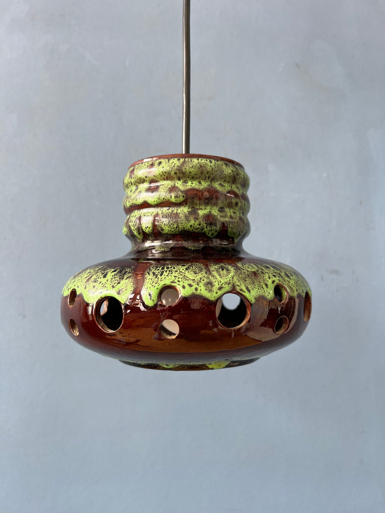 Green Mid Century West Germany Ceramic Pendant Lamp