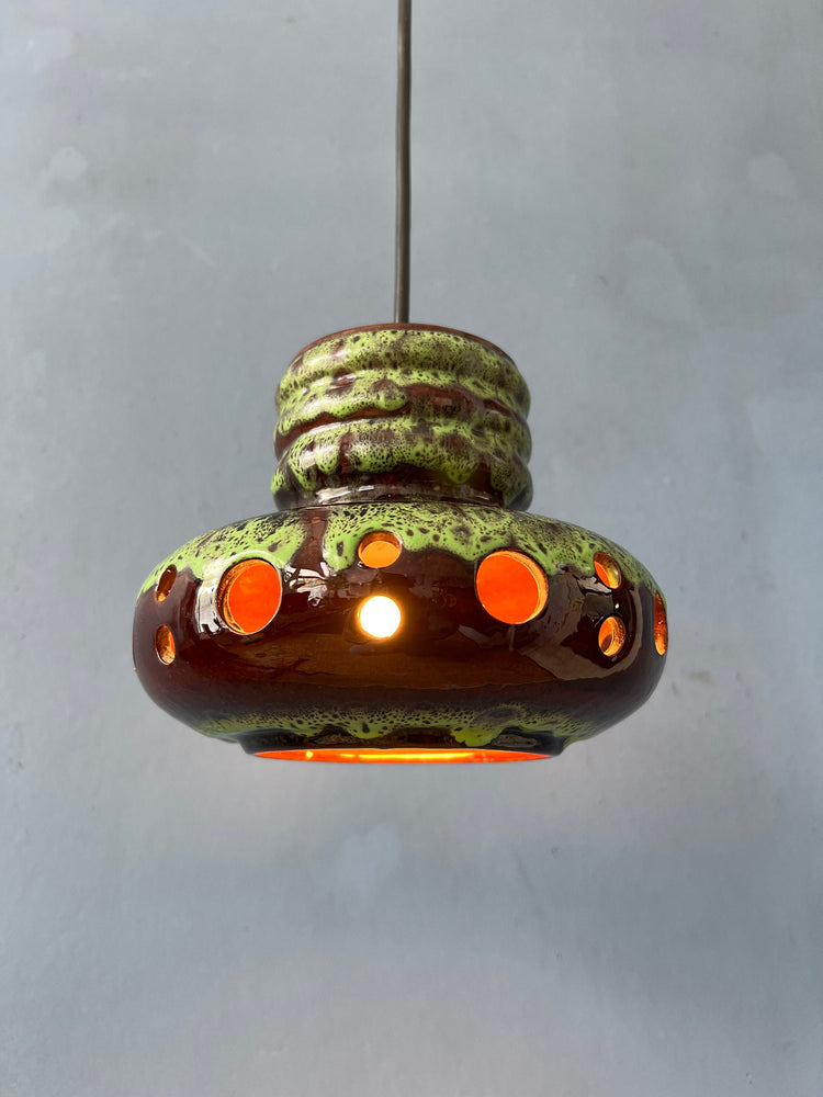 Green Mid Century West Germany Ceramic Pendant Lamp