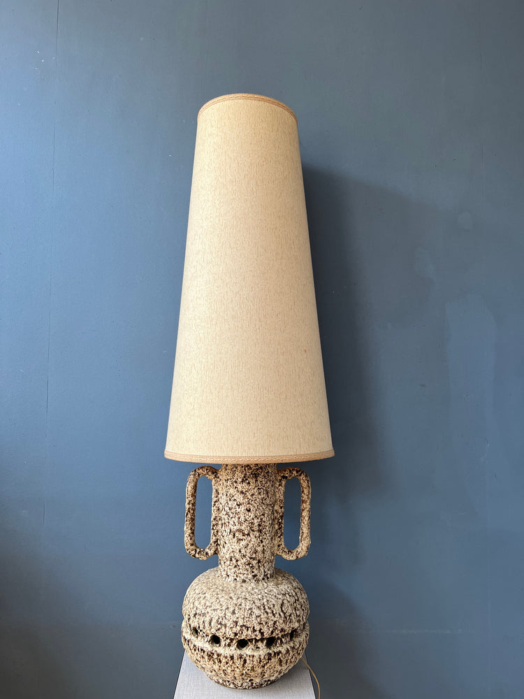 Beige West Germany Fat Lava Ceramic Floor Lamp with Large Beige Shade