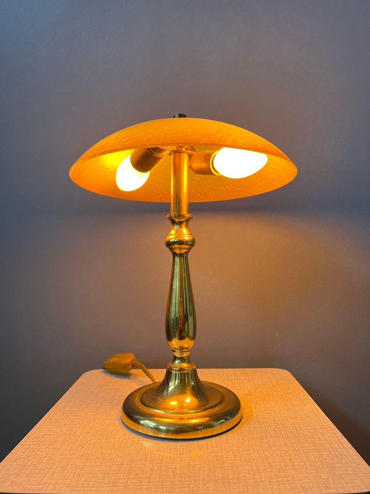 Art Deco Style Table Lamp with Glass Shade and Metal, Golden Base