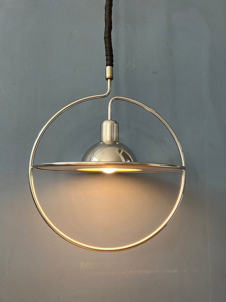 Mid Century UFO Pendant Lamp with Decorative Chrome Frame