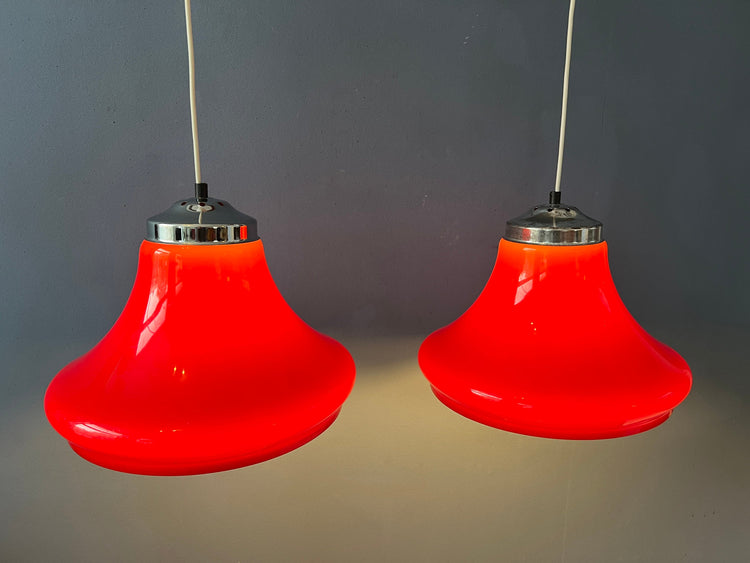 Red Space Age Plexiglass Chrome Top Pendant Lamp