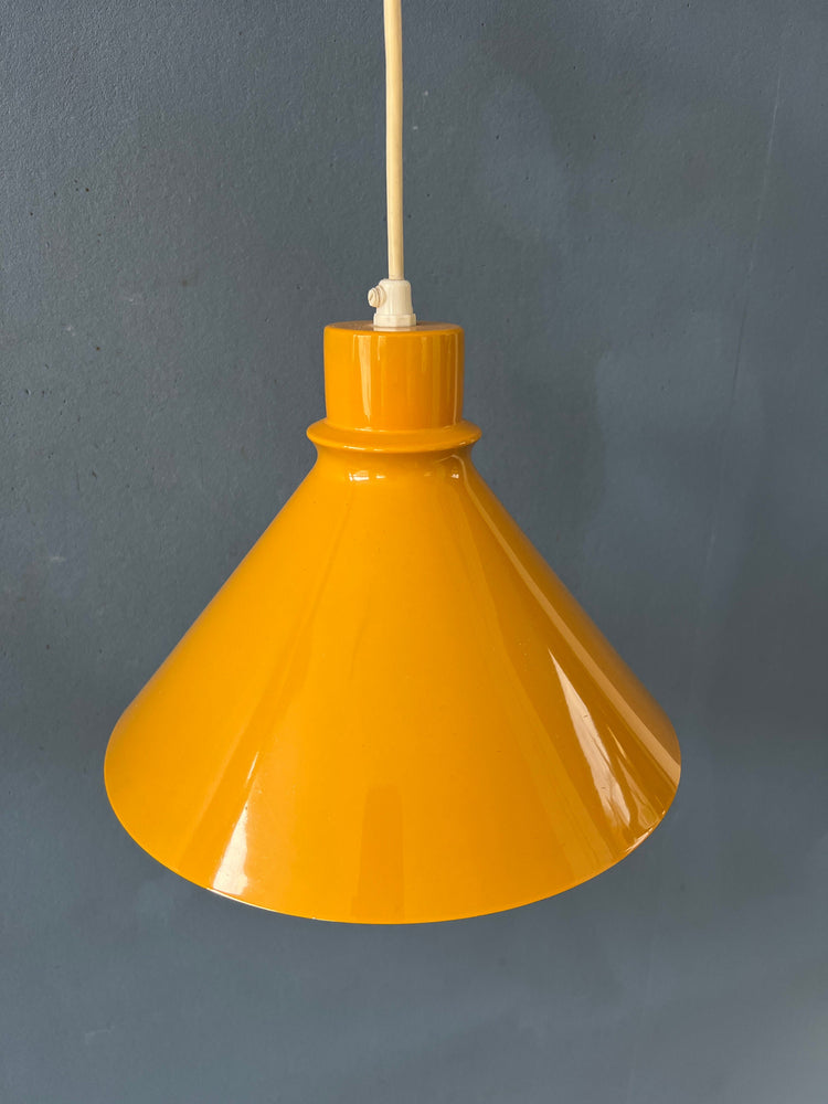 Set (2) of Vintage Yellow Metal Hanging Lamps