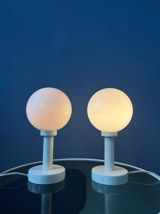 Set (2) of White Space Age Opaline Glass Table Lamps