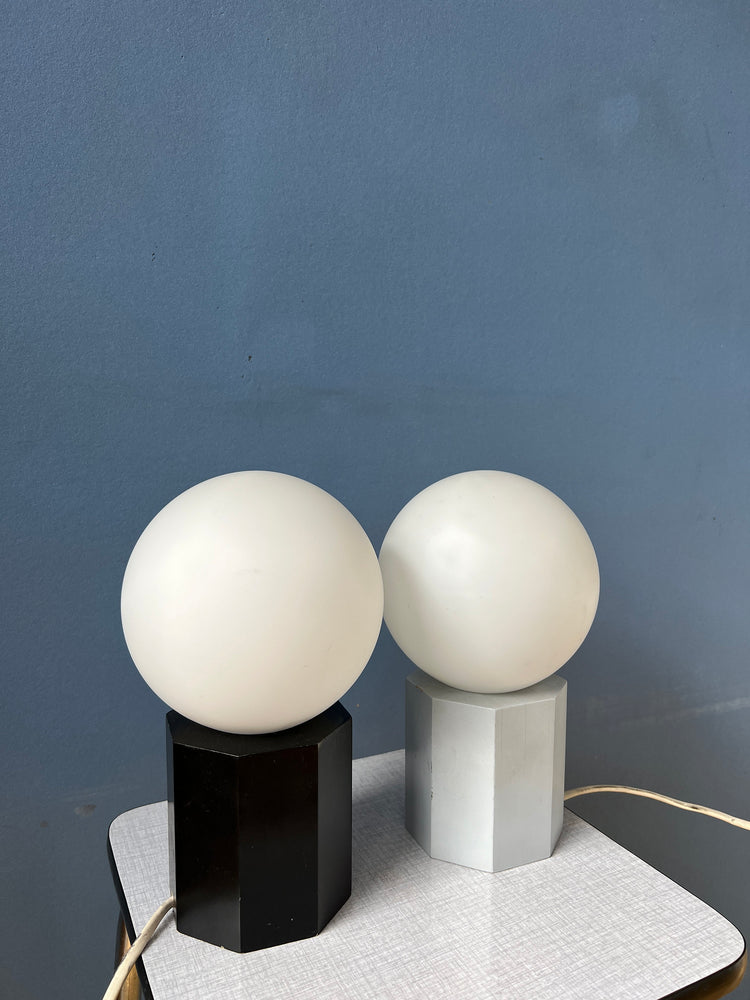 Set (2) of Mid Century Opaline Glass Table Lamp or Bedside Lamps