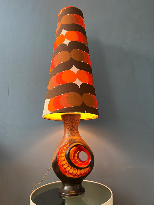 Orange Ceramic West Germany Floor Lamp with Dotted Shade