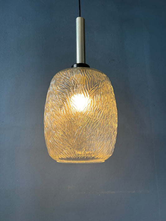 Mid Century Patterned Clear Glass Pendant Lamp