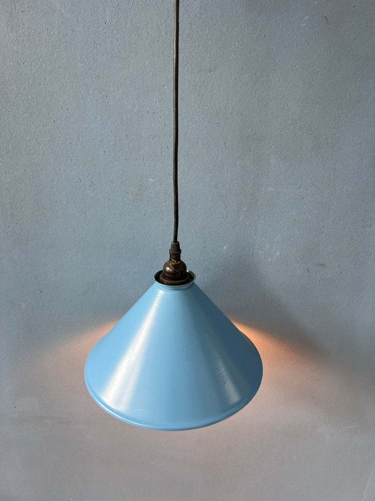 Small Vintage Blue Triangle Metal Hanging Lamp