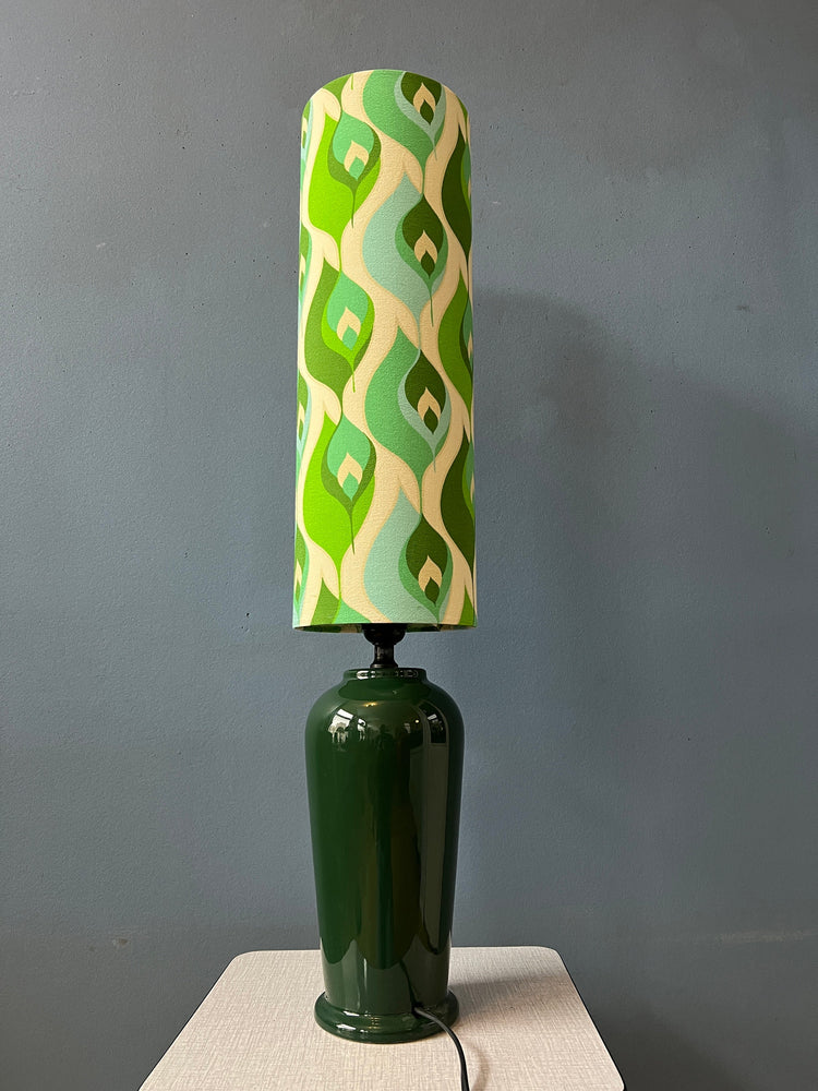 Green Vintage Space Age Table Lamp with Long Textile Shade