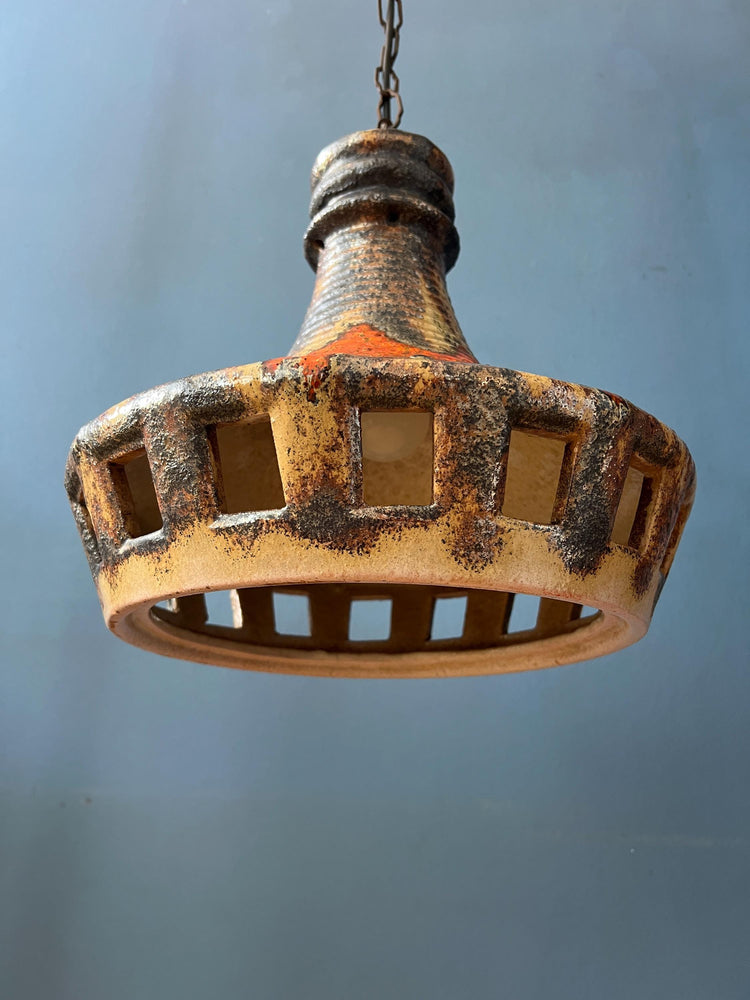 West Germany Ceramic Orange and Brown Pendant Lamp