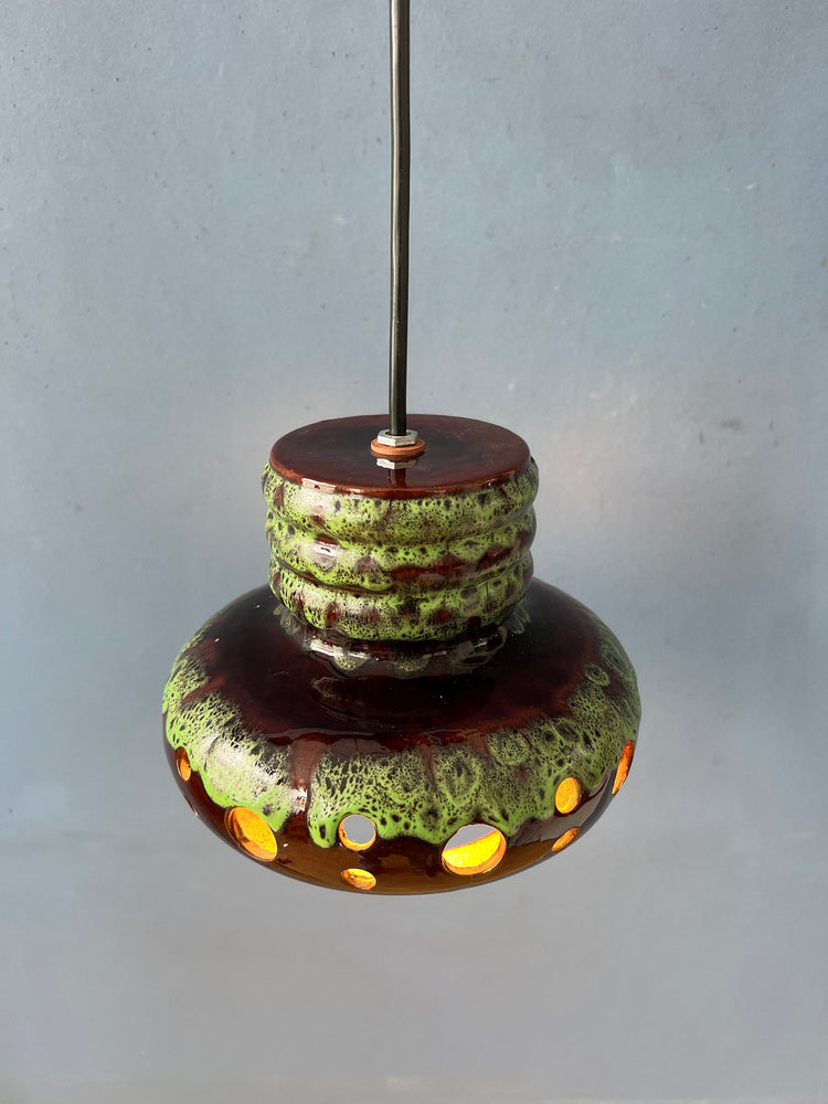 Green Mid Century West Germany Ceramic Pendant Lamp