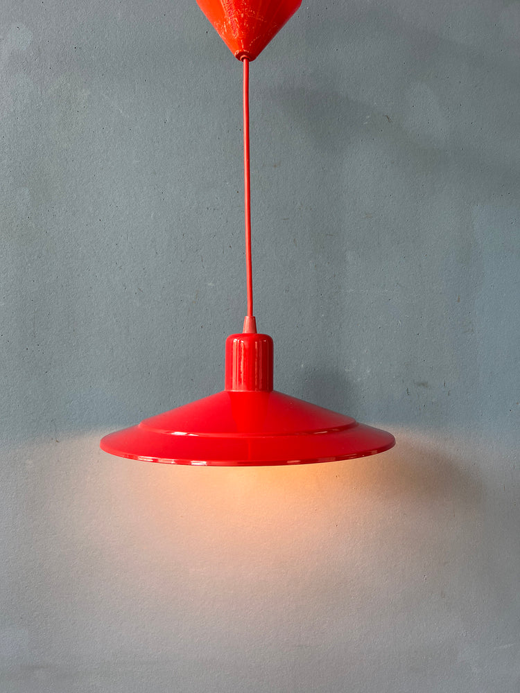 Vintage Happylight Red Metal Space Age Hanging Lamp