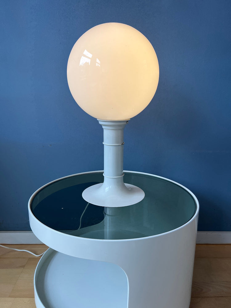 White Space Age Woja Holland Table Lamp with Opaline Glass Shade